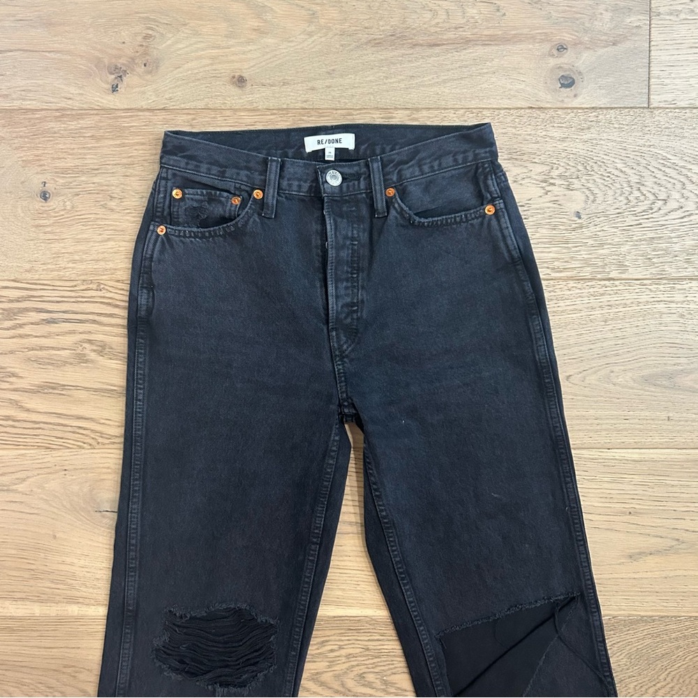Redone 90's High Rise Loose Washed Black with Rips Distressed - Picture 6 of 13